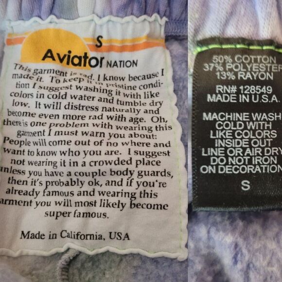Aviator Nation Hamptons Sweatpants Sz S Logo Tie-Dye Cloud Purple Spell Out - Picture 3 of 13